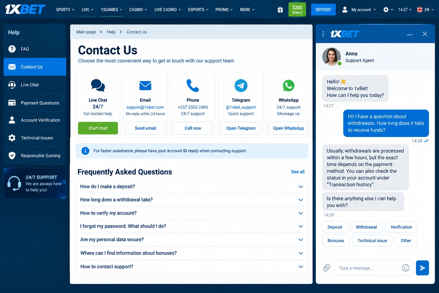 1xBet-customer-support-center