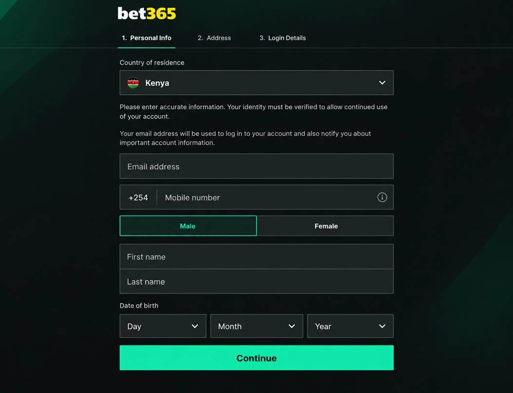 Bet365-personal-account-registration-form