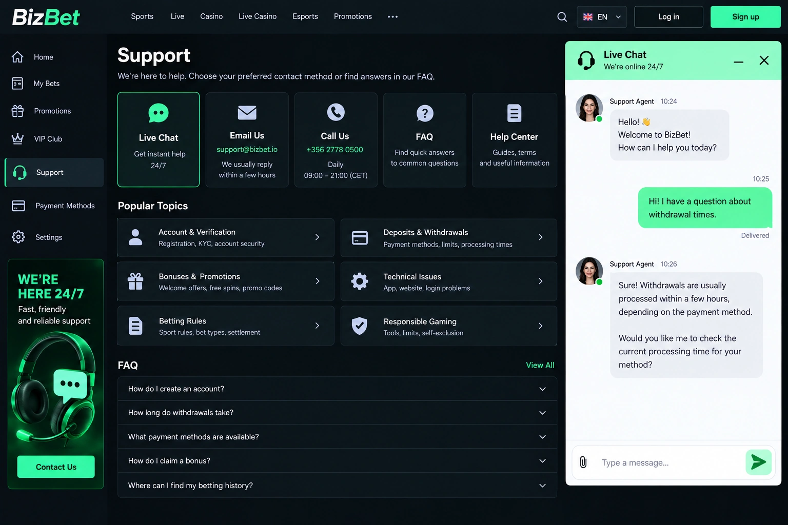 BizBet-customer-support-center