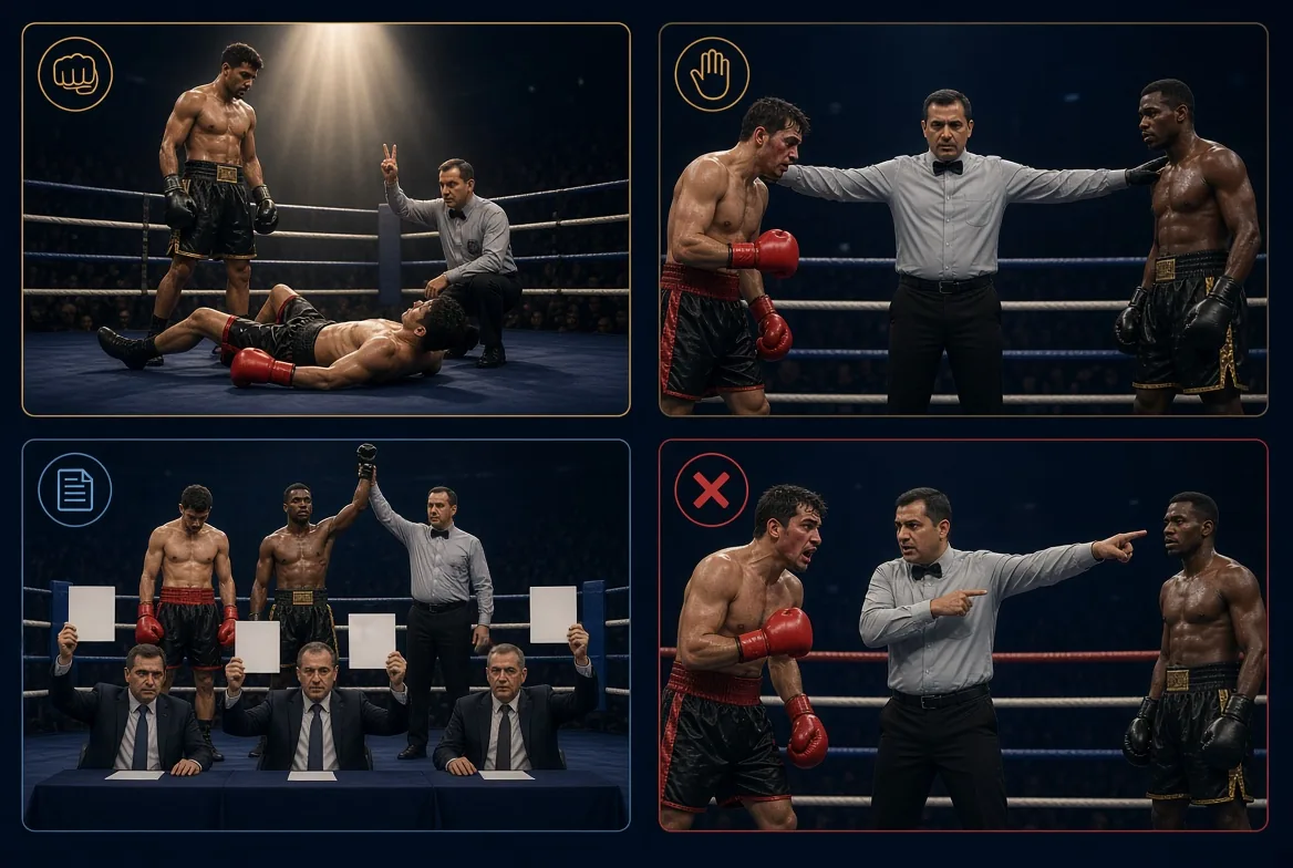 Boxing method of victory bets: KO, TKO, decision and disqualification
