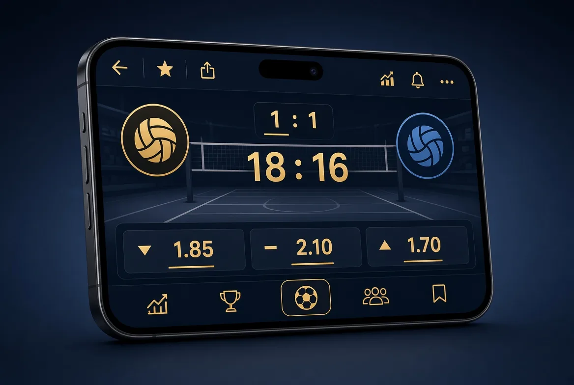 Live volleyball betting on mobile with set score and live odds